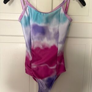 So Danca tye dye ballet leotard plum colored and skirt AS